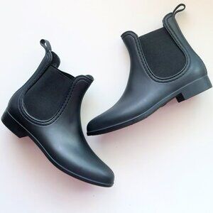 Jeffrey Campbell Black Rubber Chelsea Rain Boots Waterproof Pull-On Ankle Boots